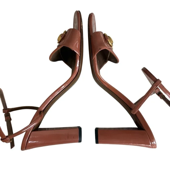Gucci Horsebit Patent Leather Block Heel Sandals Brown Ankle Strap Size 38 US 8 - Picture 14 of 14